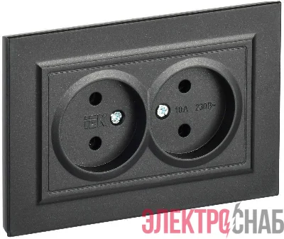 Розетка 2-м СП BRITE РС12-2-БрЧ 10А в сборе без заземл. без защ. шторок черн. IEK BR-R20-10-K02-F