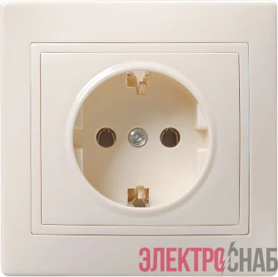 Розетка 1-м СП Кварта РСш10-3-ККм 16А IP20 с заземл. защ. шторки крем. GENERICA ERK11-K33-16-DM