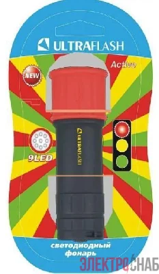 Фонарь LED15001-A (3XR03 светофор красн. с черн. 9 LED блистер) Ultraflash 10479