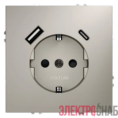 Розетка 1-м СП S70 16А с USB A+С с заземл. защ. шторки механизм кашемир Voltum VLS040503