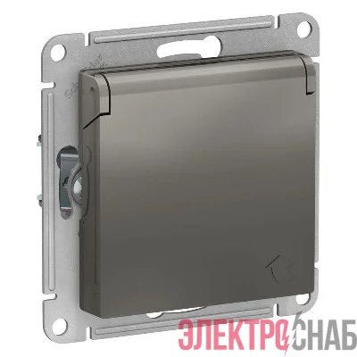Розетка 1-м СП AtlasDesign 16А IP20 с заземл. защ. шторки с крышкой механизм сталь SE ATN000946