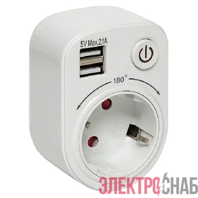 Блок розеточный 1-м ОП SB-01 16А IP20 (розетка 2P+E + 2 разъема USB 5В 2.1А) бел. PROxima EKF SB-01
