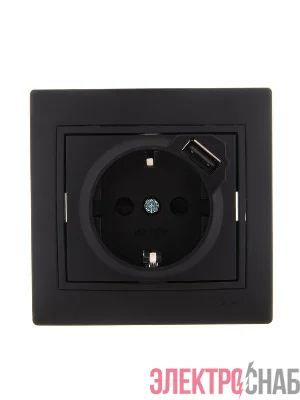 Розетка 1-м СП Mira 16А с заземл. + USB разъем черн. бархат LEZARD 701-4242-181