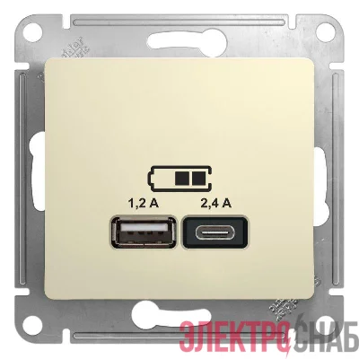 Розетка USB Glossa тип A+C 5В/2.4А 2х5В/1.2А механизм беж. SE GSL000239
