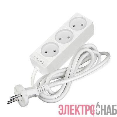 Удлинитель 3х1.5м без заземл. 10А IP20 2.2кВт ПВС 2х0.75 бел. DOMTOK 2370