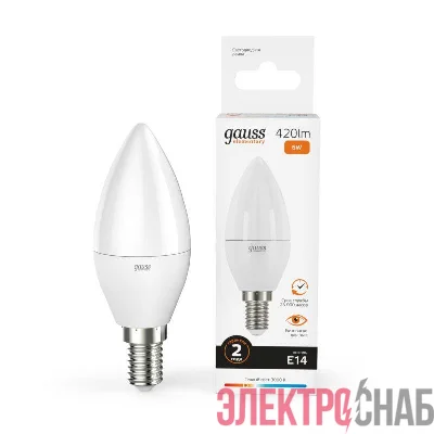 Лампа светодиодная Elementary 6Вт свеча 3000К тепл. бел. E14 420лм GAUSS 33116