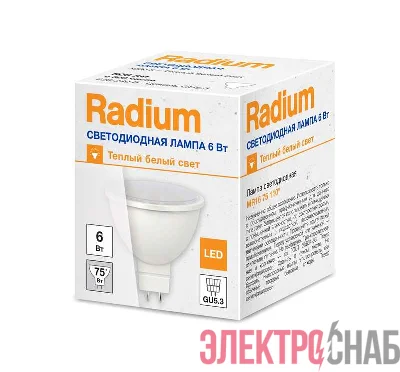 Лампа светодиодная RL MR16 6W/830 6Вт (замена 75Вт) 3000К тепл. бел. 110град. WFL GU5.3 500Лм 220-240В FS1 RADIUM 4008597191718