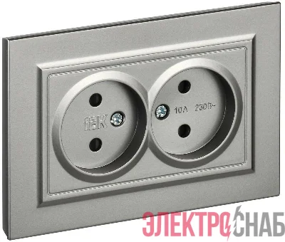 Розетка 2-м СП BRITE РСш12-2-БрС 10А в сборе без заземл. защ. шторки сталь IEK BR-R23-10-K46-F