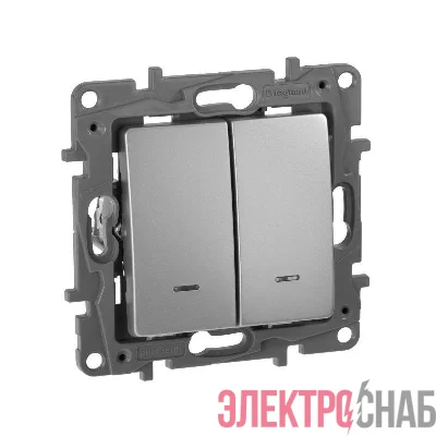 Выключатель 2-кл. СП Etika 10А IP20 250В 10AX с подсветкой/индикацией авт. зажимы механизм алюм. IEK 672404