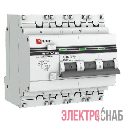 Выключатель автоматический дифференциального тока 4п (3P+N) 16А 100мА АД-32 селект. PROxima EKF DA32-16-100S-4P-pro