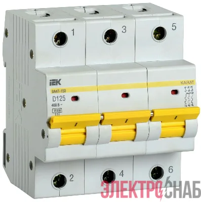 Выключатель автоматический модульный 3п D 125А 15кА ВА47-150 KARAT IEK MVA50-3-125-D