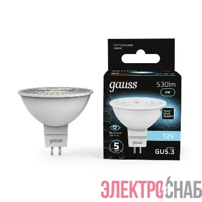 Лампа светодиодная Black 5Вт MR16 софит 4100К нейтр. бел. GU5.3 530лм DC 12В GAUSS 201505205