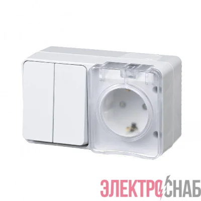 Блок ОП AtlasDesign Profi54 (розетка 16А 250В с заземл. защ. шторки + 2-кл. выкл. 10А) IP54 бел. SE ATN540174