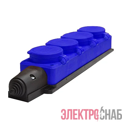 Колодка удлинителя 4-м Компакт 1ф с загл IP44 16А каучук син. UNIVersal 3045