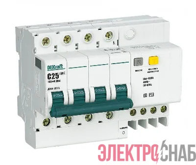 Выключатель автоматический дифференциального тока 4п 25А 100мА ДИФ-101 S селект. со встроен. защит. от сверхтоков DEKraft 15310DEK