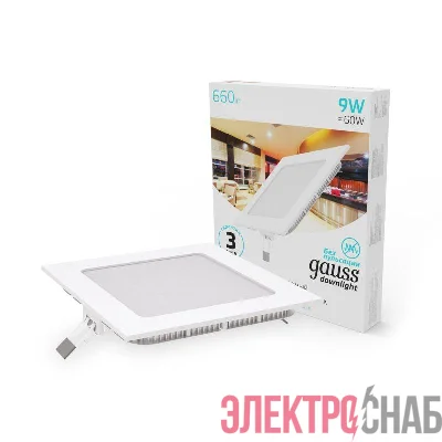 Светильник светодиодный Slim 9Вт 4000К IP20 660лм 220-240В ДВО квадрат бел. GAUSS 940111209