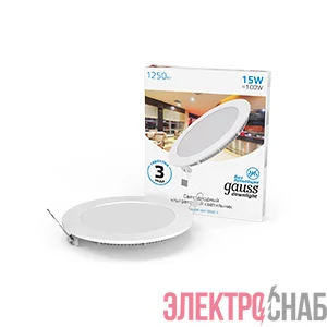 Светильник светодиодный Slim 170х22 15Вт 6500К 1250лм IP20 180-265В круг монтаж. отв. d155 Gauss 939111315