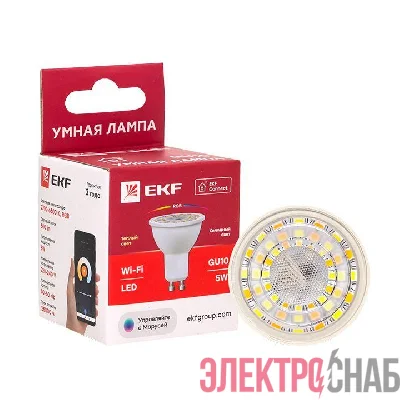 Лампа Умная Connect GU10 5Вт WIFI RGBW EKF slwf-gu10-rgbw
