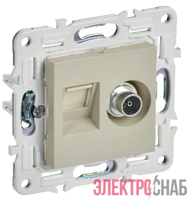 Розетка двойная TV+RJ45 кат.5E SKANDY SK-A14B беж. IEK SK-AK20-1-K10