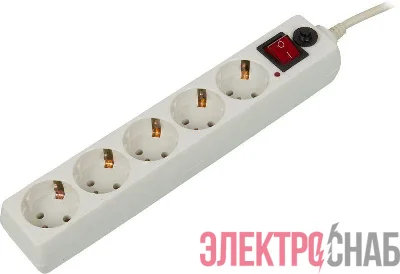 Удлинитель с сетевым фильтром 5х10м с заземл. 10А IP20 500SH-10-W 2.2кВт CCA бел. BURO 992302
