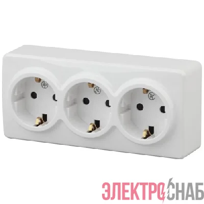 Розетка 3-м ОП Эра Эксперт 11-2209-01 16А IP20 16AX 250В 3х2P+E Schuko защ. шторки бел. Эра Б0020703