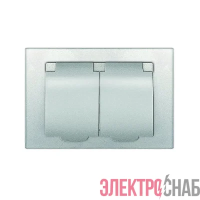 Розетка 2-м СП Афина 16А IP20 с заземл. c крышкой в сборе серебр. Universal A0031-S