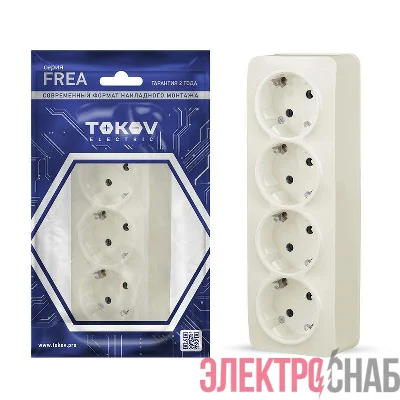 Розетка 4-м ОП Frea 16А IP20 250В с заземл. АБС-пластик беж. TOKOV ELECTRIC TKE-FR-R4Z-C02