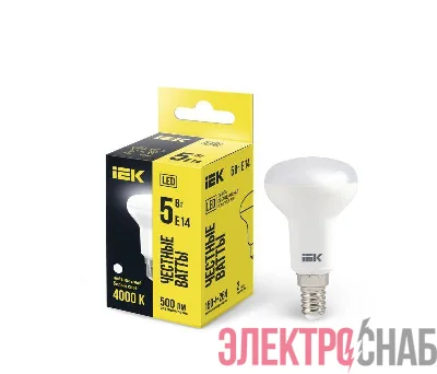 Лампа светодиодная 5Вт R50 4000К нейтр. бел. E14 450лм 230-240В IEK LLE-R50-5-230-40-E14