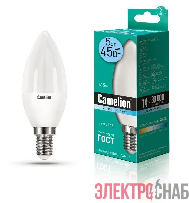 Лампа светодиодная LED5-C35/845/E14 5Вт свеча 4500К бел. E14 405лм 220-240В Camelion 12032