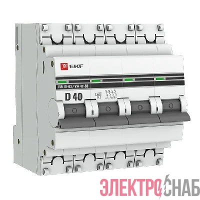 Выключатель автоматический модульный 4п D 40А 4.5кА ВА 47-63 PROxima EKF mcb4763-4-40D-pro