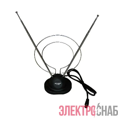 Антенна ТВ комнатная RX-100 телескопич. на подставке с кольцом VHF; UHF 47-860MHz REXANT 34-0100