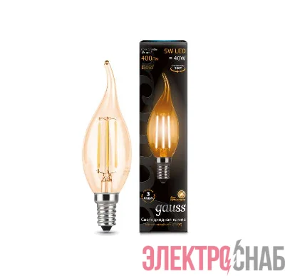 Лампа светодиодная Black Filament Свеча на ветру E14 5Вт 2700К Golden Gauss 104801005