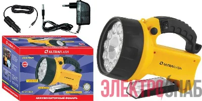 Фонарь UF3753LED (аккум 220В/12В жел. 11 LED; + галоген. 4В 2А-ч пласт. короб) Ultraflash 8311