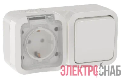 Блок ОП розетка + выключ. горизонт. TORS 16А IP55 TS342 бел. IEK TS-G10-6-55-V-K01
