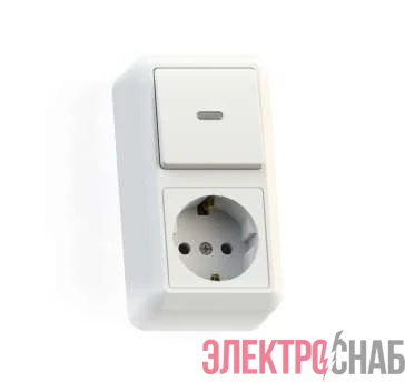 Блок комбинированный ОП БКВР-432 Оптима (1-кл. выкл. с подсветкой + розетка с заземл.) бел. Кунцево 8065