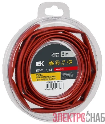 Трубка термоусадочная ТТУ нг-LS 3/1.5 красн. (уп.2м) IEK UDR12-003-D15-002-K04-T