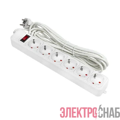 Удлинитель с сетевым фильтром 6х5м с заземл. 10А IP20 Блокбастер 2.2кВт ПВС 3х0.75 с выкл. PROxima EKF UFP10-375-6-05