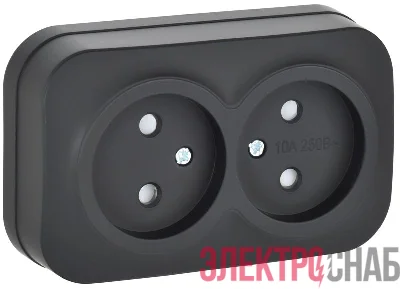 Розетка 2-м ОП GLORY РСш22-2-ХЧм 10А без заземл. защ. шторки черн. матов. IEK ERH23-K02M-10