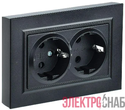 Розетка 2-м СП BRITE РСш12-3-БрЧ 16А в сборе с заземл. защ. шторки черн. IEK BR-R24-16-K02-F