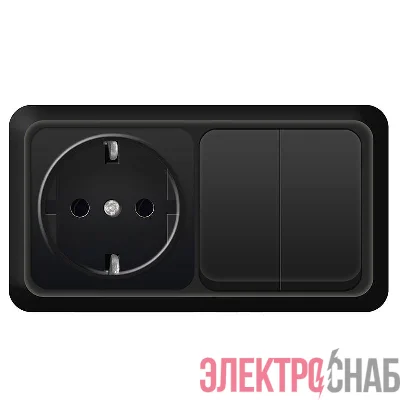 Блок ОП Олимп 2-кл. выкл. 10А + роз. с заземл. 16А 220В горизонт. черн. Universal 7946810