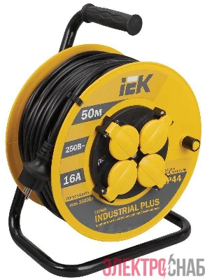 Удлинитель на катушке 4х50м с заземл. 16А IP44 Industrial plus УК50 3х1.5 термозащита IEK WKP15-16-04-50-44