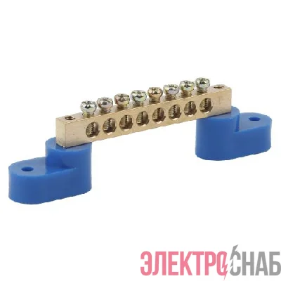 Шина N "ноль" на двух угловых изоляторах ШНИ-8х12-8-У2 NO-222-67 син. (уп.10шт) Эра Б0033446