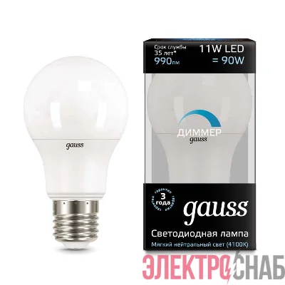 Лампа светодиодная Black A60-dim E27 11Вт 4100К диммир. Gauss 102502211-D