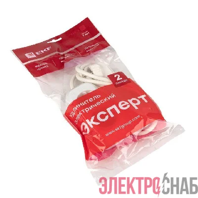 Удлинитель 2х2м с заземл. 16А IP20 Эксперт 3.0кВт ПВС 3х1 EKF UBA16-310-2-02