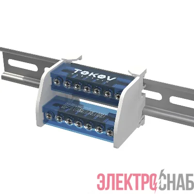 Шина на DIN-рейку в корпусе (кросс-модуль) 2 группы по 7 отверстий 100А TOKOV ELECTRIC TKE-DBTB-100-2-7/L+PEN