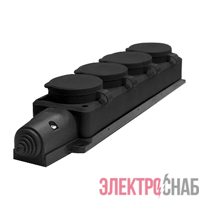 Колодка удлинителя 4-м Компакт 1ф с загл IP44 16А каучук черн. UNIVersal 602231