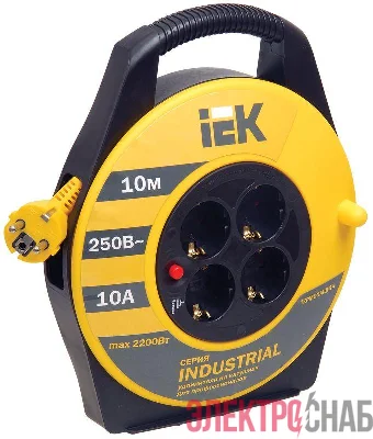 Удлинитель на катушке 4х10м с заземл. 10А IP20 Industrial УК10 3х1 термозащита IEK WKP14-10-04-10