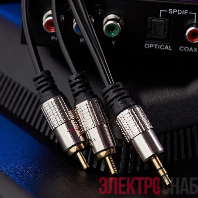 Шнур 3.5 Stereo Plug - 2RCA Plug 3м (GOLD) металл Rexant 17-4224
