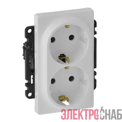 Механизм розетки 2-м Valena Life 16А 250В 2х2К+З с лицевой панелью безвинт. зажимы бел. Leg 753127