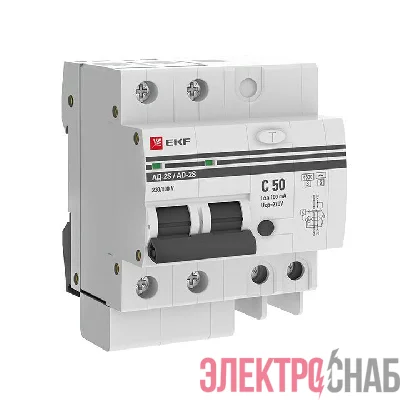 Выключатель авт. диф. тока 2п 4мод. C 50А 100мА тип AC S 4.5кА АД-2 PROxima EKF DA2-50-100S-pro